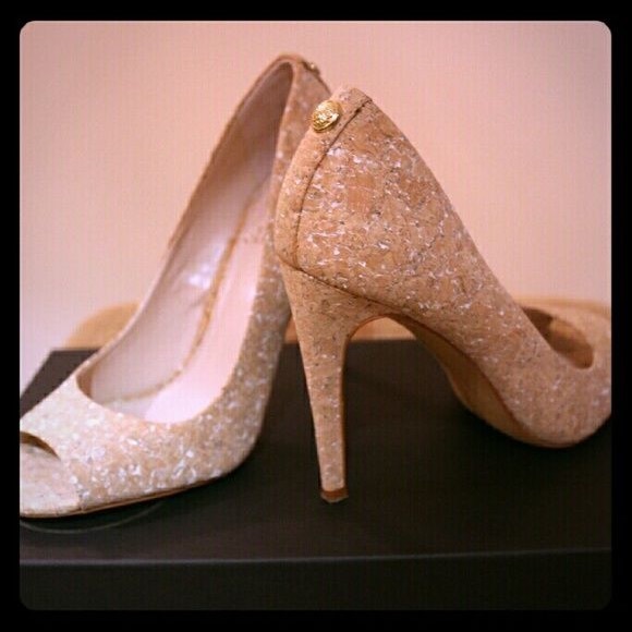 Vince Camuto Cork Peep Toe Pumps - Picture 2 of 5